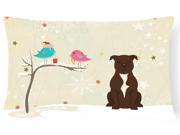 Christmas Presents between Friends Staffordshire Bull Terrier Chocolate Canvas Fabric Decorative Pillow BB2520PW1216