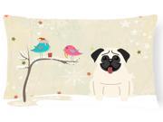 Christmas Presents between Friends Pug Cream Canvas Fabric Decorative Pillow BB2476PW1216