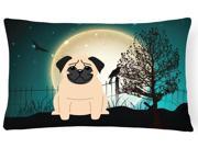 Halloween Scary Pug Fawn Canvas Fabric Decorative Pillow BB2198PW1216