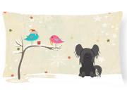 Christmas Presents between Friends Chinese Crested Black Canvas Fabric Decorative Pillow BB2584PW1216