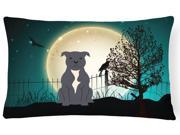 Halloween Scary Staffordshire Bull Terrier Blue Canvas Fabric Decorative Pillow BB2236PW1216