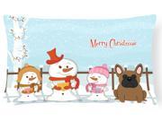 Merry Christmas Carolers French Bulldog Brown Canvas Fabric Decorative Pillow BB2344PW1216