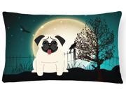 Halloween Scary Pug Cream Canvas Fabric Decorative Pillow BB2194PW1216