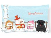Merry Christmas Carolers Pug Black Canvas Fabric Decorative Pillow BB2337PW1216