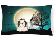 Halloween Scary Shih Tzu Black White Canvas Fabric Decorative Pillow BB2278PW1216
