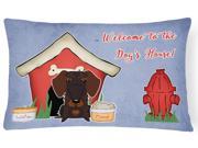 Dog House Collection Wire Haired Dachshund Chocolate Canvas Fabric Decorative Pillow BB2883PW1216
