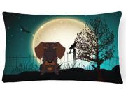 Halloween Scary Wire Haired Dachshund Chocolate Canvas Fabric Decorative Pillow BB2319PW1216