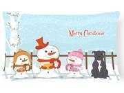 Merry Christmas Carolers Staffordshire Bull Terrier Blue Canvas Fabric Decorative Pillow BB2377PW1216