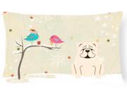 Christmas Presents between Friends English Bulldog White Canvas Fabric Decorative Pillow BB2595PW1216