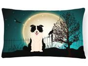 Halloween Scary Border Collie Black White Canvas Fabric Decorative Pillow BB2308PW1216