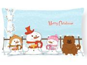 Merry Christmas Carolers Chow Chow Red Canvas Fabric Decorative Pillow BB2473PW1216