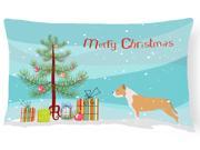 Staffordshire Bull Terrier Merry Christmas Tree Canvas Fabric Decorative Pillow BB2972PW1216
