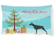 Doberman Pinscher Merry Christmas Tree Canvas Fabric Decorative Pillow BB2978PW1216