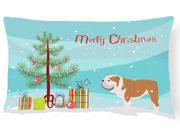 English Bulldog Merry Christmas Tree Canvas Fabric Decorative Pillow BB2980PW1216
