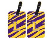 Pair of 2 Tiger Stripe Purple Gold Letter L Monogram Initial Luggage Tag