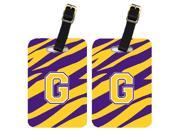 Pair of 2 Tiger Stripe Purple Gold Letter G Monogram Initial Luggage Tags