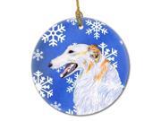 Borzoi Winter Snowflakes Holiday Christmas Ceramic Ornament SS4613