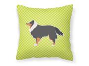 Sheltie Shetland Sheepdog Checkerboard Green Fabric Decorative Pillow BB3830PW1818