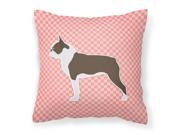 Boston Terrier Checkerboard Pink Fabric Decorative Pillow BB3644PW1414