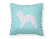 Bedlington Terrier Checkerboard Blue Fabric Decorative Pillow BB3694PW1414