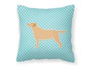 Yellow Labrador Retriever Checkerboard Blue Fabric Decorative Pillow BB3697PW1818