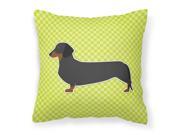 Dachshund Checkerboard Green Fabric Decorative Pillow BB3782PW1414