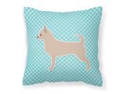 Chihuahua Checkerboard Blue Fabric Decorative Pillow BB3750PW1414