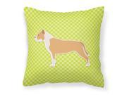 Staffordshire Bull Terrier Checkerboard Green Fabric Decorative Pillow BB3854PW1818