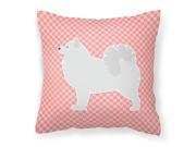 Samoyed Checkerboard Pink Fabric Decorative Pillow BB3659PW1414