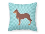 Australian Kelpie Dog Checkerboard Blue Fabric Decorative Pillow BB3729PW1818