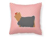 Yorkshire Terrier Yorkie Checkerboard Pink Fabric Decorative Pillow BB3634PW1414