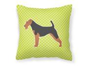 Airedale Terrier Checkerboard Green Fabric Decorative Pillow BB3857PW1818