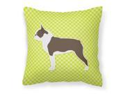 Boston Terrier Checkerboard Green Fabric Decorative Pillow BB3844PW1818