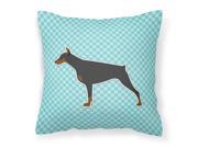 Doberman Pinscher Checkerboard Blue Fabric Decorative Pillow BB3760PW1818