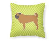 Pug Checkerboard Green Fabric Decorative Pillow BB3847PW1818