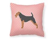 Airedale Terrier Checkerboard Pink Fabric Decorative Pillow BB3657PW1414
