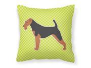 Welsh Terrier Checkerboard Green Fabric Decorative Pillow BB3785PW1818