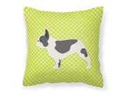 French Bulldog Checkerboard Green Fabric Decorative Pillow BB3841PW1818