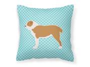 Central Asian Shepherd Dog Checkerboard Blue Fabric Decorative Pillow BB3728PW1414