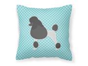 Poodle Checkerboard Blue Fabric Decorative Pillow BB3739PW1414