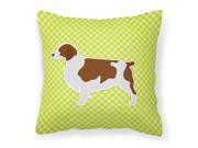 Welsh Springer Spaniel Checkerboard Green Fabric Decorative Pillow BB3800PW1414