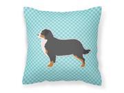 Bernese Mountain Dog Checkerboard Blue Fabric Decorative Pillow BB3719PW1414