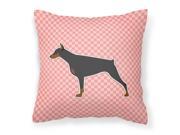 Doberman Pinscher Checkerboard Pink Fabric Decorative Pillow BB3660PW1818