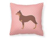 Australian Kelpie Dog Checkerboard Pink Fabric Decorative Pillow BB3629PW1414