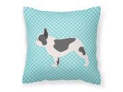 French Bulldog Checkerboard Blue Fabric Decorative Pillow BB3741PW1818