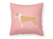 Staffordshire Bull Terrier Checkerboard Pink Fabric Decorative Pillow BB3654PW1414