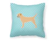 Border Terrier Checkerboard Blue Fabric Decorative Pillow BB3689PW1818