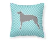 Scottish Deerhound Checkerboard Blue Fabric Decorative Pillow BB3696PW1414