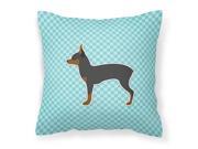 Toy Fox Terrier Checkerboard Blue Fabric Decorative Pillow BB3687PW1818