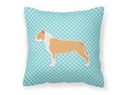 Staffordshire Bull Terrier Checkerboard Blue Fabric Decorative Pillow BB3754PW1818
